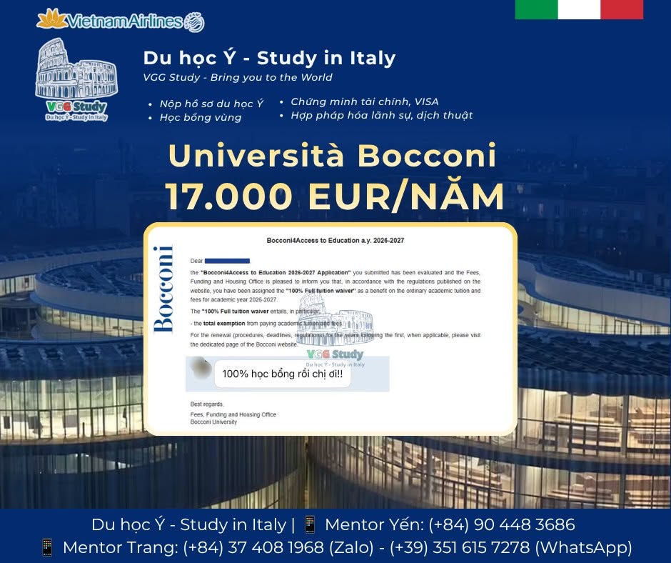 Thư trao học bổng B4A Bocconi4Access to Education 2026-2027 của mentee TMĐ